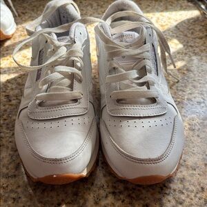 Reebok Classic White and Tan Sneakers